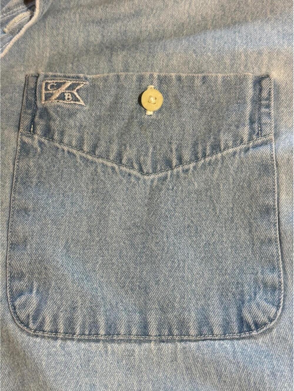 Cutter & Buck Shirt Mens L Light Blue Denim Long Sleeve Button Up Pfizer Logo - Picture 9 of 11